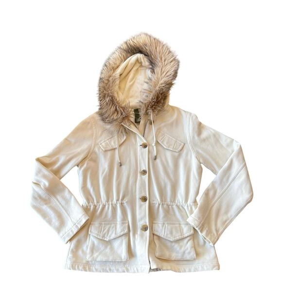 Lucky Brand Jacket Off White Hoddie Full Zipper Buttons pockets Women’s L - Picture 1 of 12